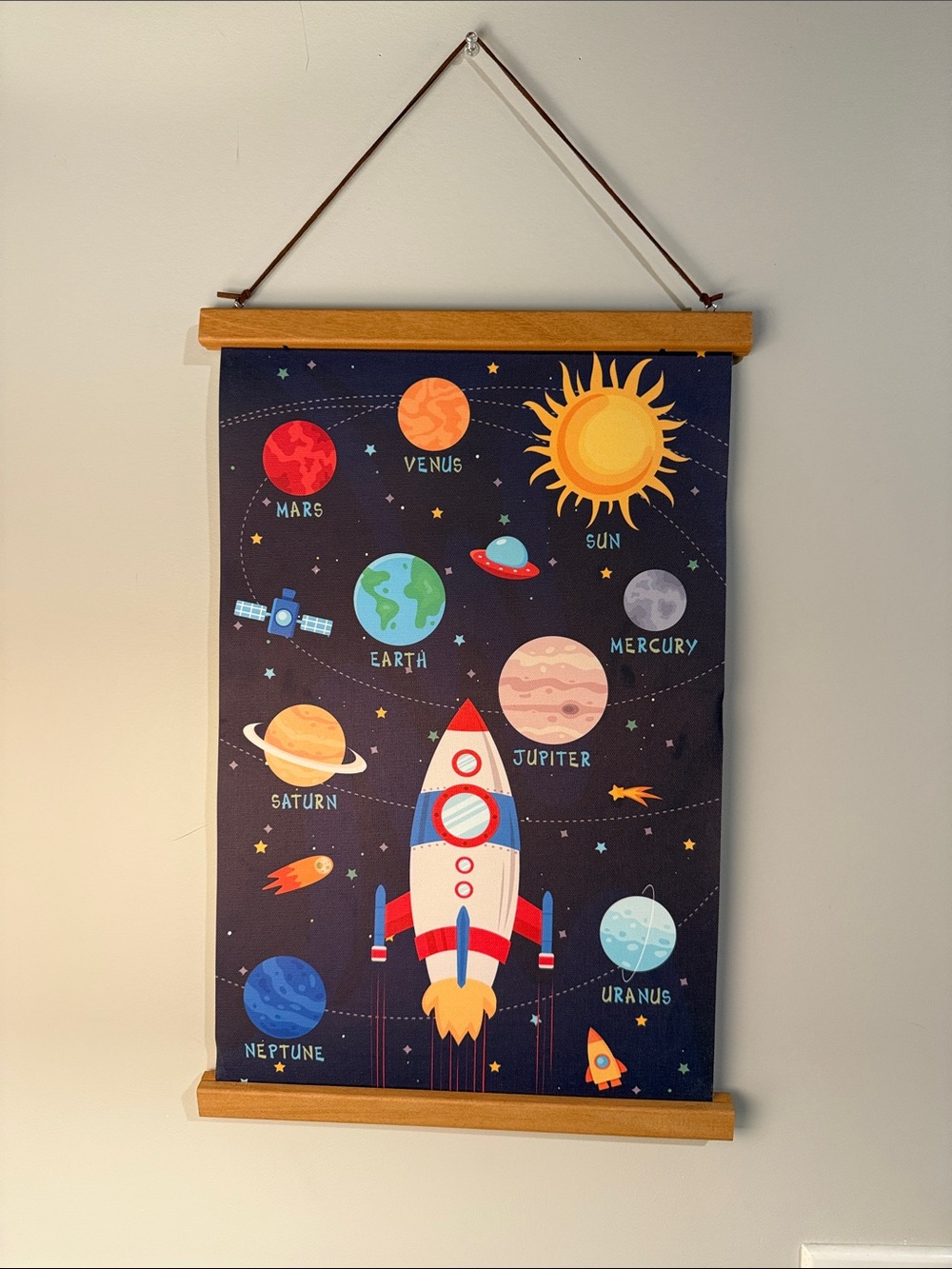 Space Rocket Wall Hanging - Navy Blue Kids Room Decor